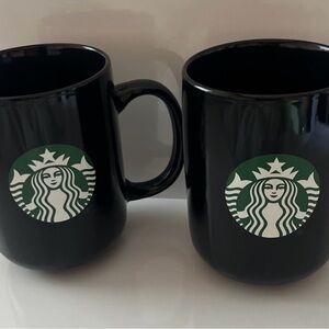 Starbucks Black Mugs with Green Siren Logo - Pair